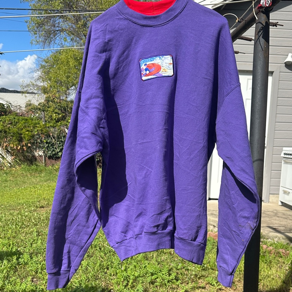 Artisan Vintage Red Hat Society Purple Crewneck Sweater with Red Accents